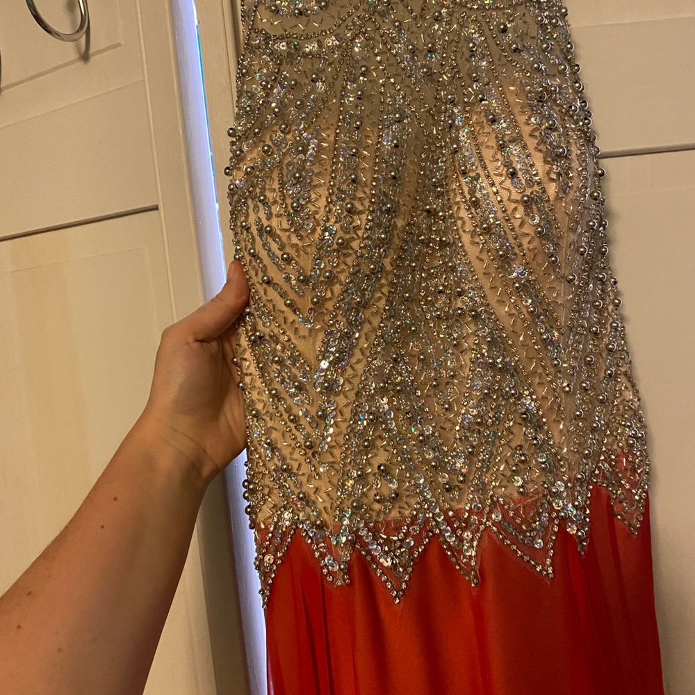 Long Red/Orange sparkle prom dress - Picture 2 of 5